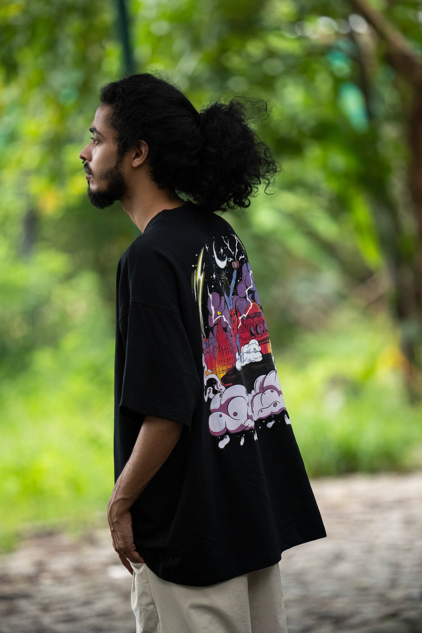 OVER SIZE  BLACK T SHIRT ON SHIVA PRINT